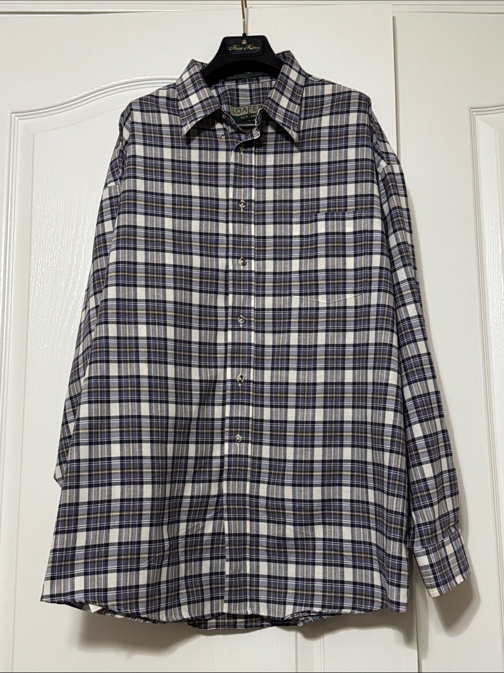 Men's Navy & White with Gold Plaid Casual Button-Down Shirt